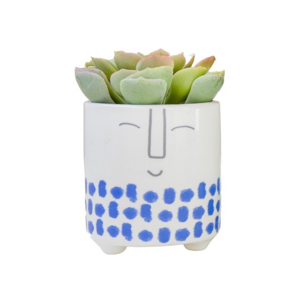 Balti zils keramikas puķu pods Kitchen Craft Happy Face-image-2
