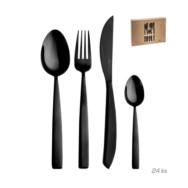 Melni nerūsējošā tērauda galda piederumi (24 gab.) Black Luxure – Orion-image-2