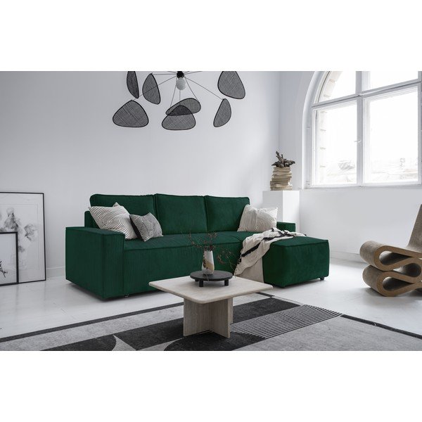 Tumši zaļš velveta salokāms stūra dīvāns (ar maināmu stūri) Brave Dave – Miuform-image-2