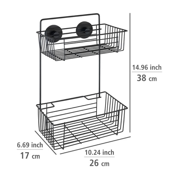 Melns divu līmeņu vannasistabas sienas plaukts Wenko Vacuum-Loc® Pavia-image-1