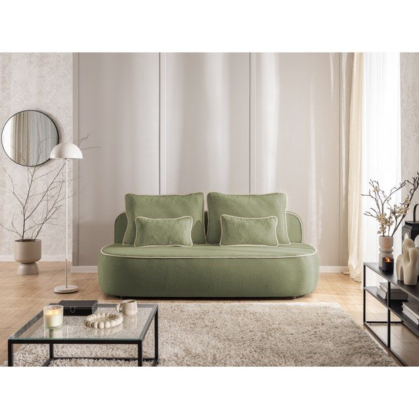 Haki/bēšs samta salokāms/ar uzglabāšanas vietu dīvāns 210 cm Saga – Ropez-image-2
