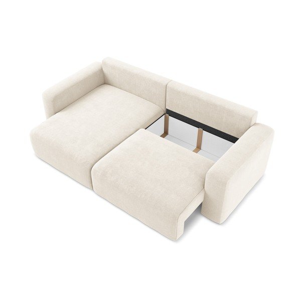 Krēmkrāsas salokāms stūra dīvāns no šenila auduma ar uzglabāšanas vietu (ar kreiso stūri/ar zvilni) Kona – Makamii-image-4