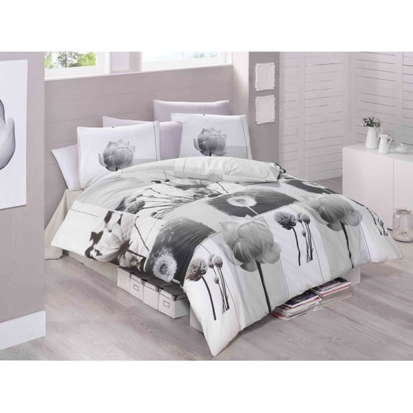 Melnbalta vienvietīga kokvilnas gultas veļa 140x200 cm Florence – Mijolnir