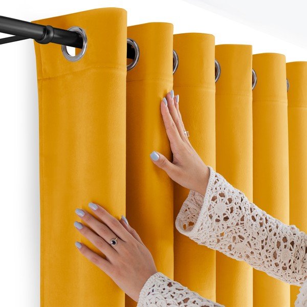 Sinepju dzeltens samta daļēji gaismu necaurlaidīgs aizkars 265x175 cm Velto – Filumi-image-3