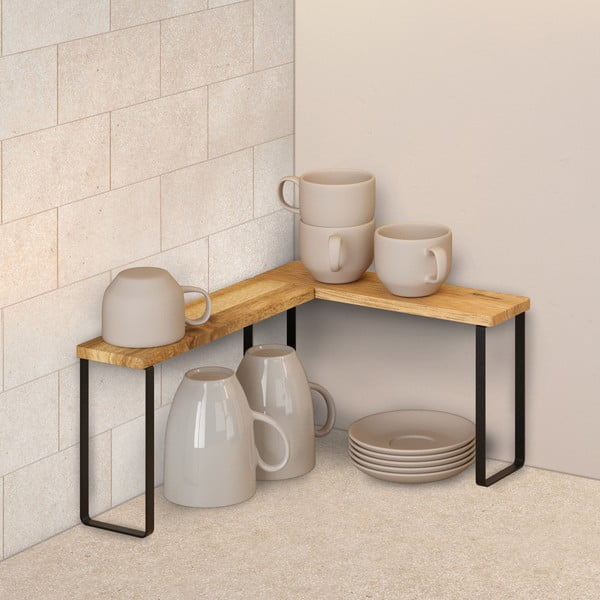 Matēti melni/dabīga toņa koka papildu virtuves plaukti (2 gab.) 27x8 cm York – Metaltex-image-1