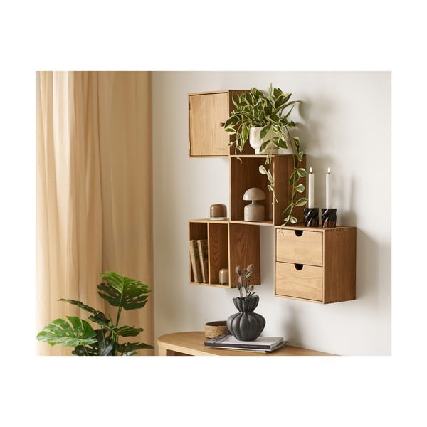 Dabīga toņa daudzlīmeņu ozola masīvkoka sienas plaukts 18 cm Townsville – House Nordic-image-4