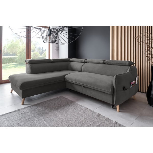 Tumši pelēks samta salokāms stūra dīvāns (ar kreiso stūri) Sweet Harmony – Miuform-image-3