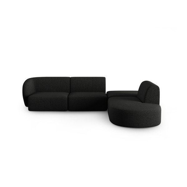 Melns stūra dīvāns no šenila auduma (ar labo stūri/L veida) Paolo – Milo Casa