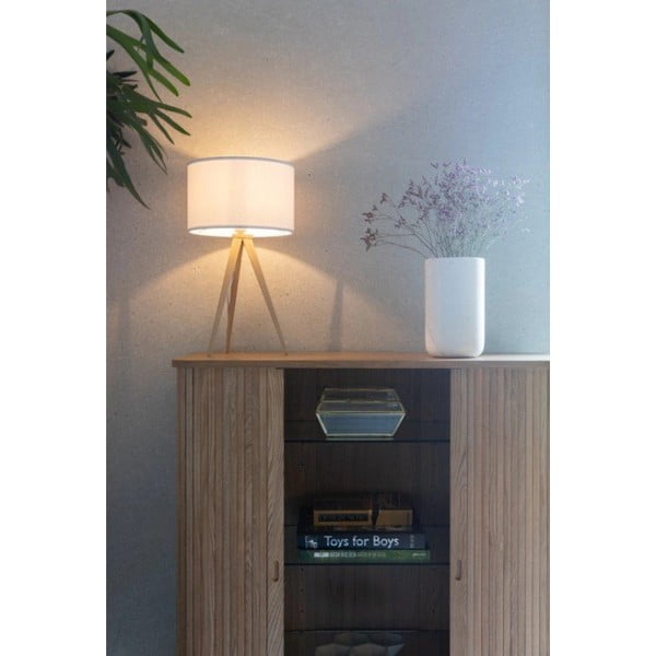 Balta galda lampa Zuiver Tripod Wood, ø 28 cm-image-1