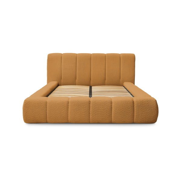 Sinepju dzeltena polsterēta divvietīga gulta ar veļas kasti un redelēm 160x200 cm Denali – Bobochic Paris-image-3