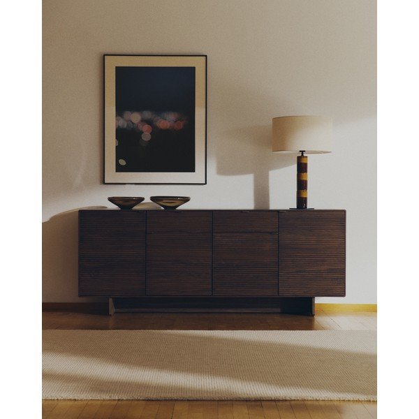 Tumši brūna kumode ar riekstkoka imitāciju 194,5x78x45 cm Norlen – Kave Home-image-1