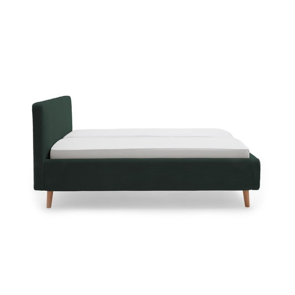 Tumši zaļa polsterēta divvietīga gulta ar veļas kasti ar redelēm 180x200 cm Mattis Cord – Meise Möbel-image-3