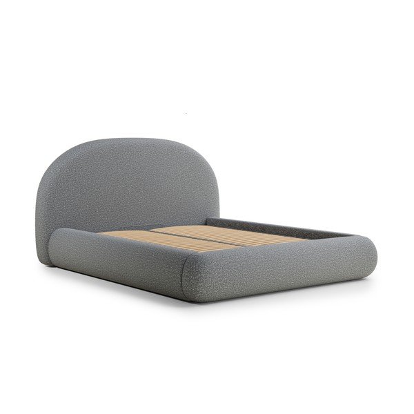 Pelēka polsterēta divvietīga gulta ar veļas kasti un redelēm 180x200 cm Maumere – Maison de Rêve