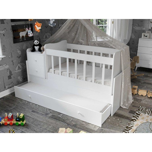 Balta bērnu gultiņa ar veļas kasti 60x120 cm Sansa – Kalune Design-image-2