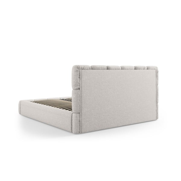 Gaiši pelēka polsterēta divvietīga gulta ar veļas kasti un režģi 160x200 cm Bellis – Micadoni Home-image-4