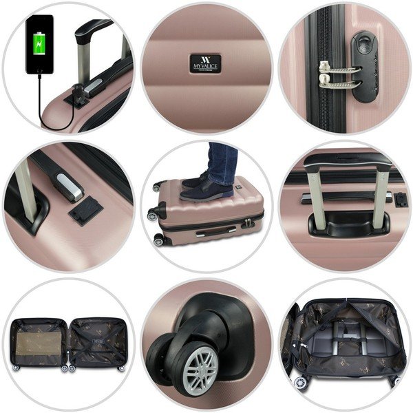 Zaļš ceļojumu koferis uz riteņiem ar USB portu My Valice COLORS RESSNO Kabīnes koferis-image-4