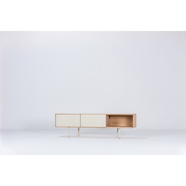 Balts/dabīga toņa ozola masīvkoka TV galdiņš 160x48 cm Fina – Gazzda-image-2