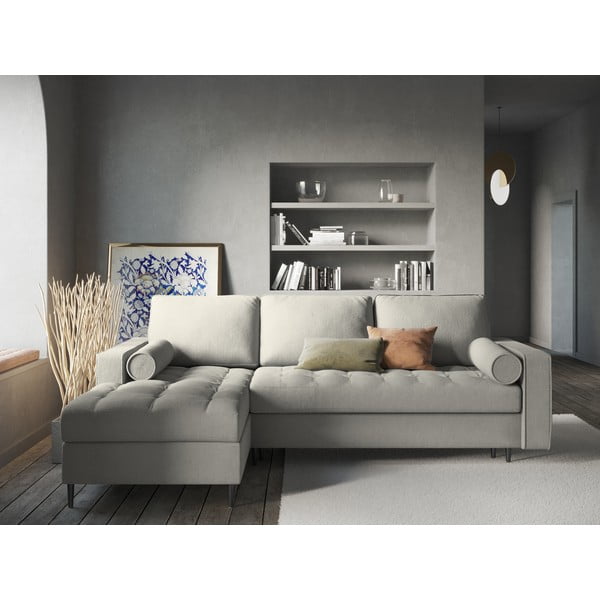 Gaiši pelēks izvelkamais stūra dīvāns ar veļas kasti Milo Casa Santo, kreisais stūris-image-1