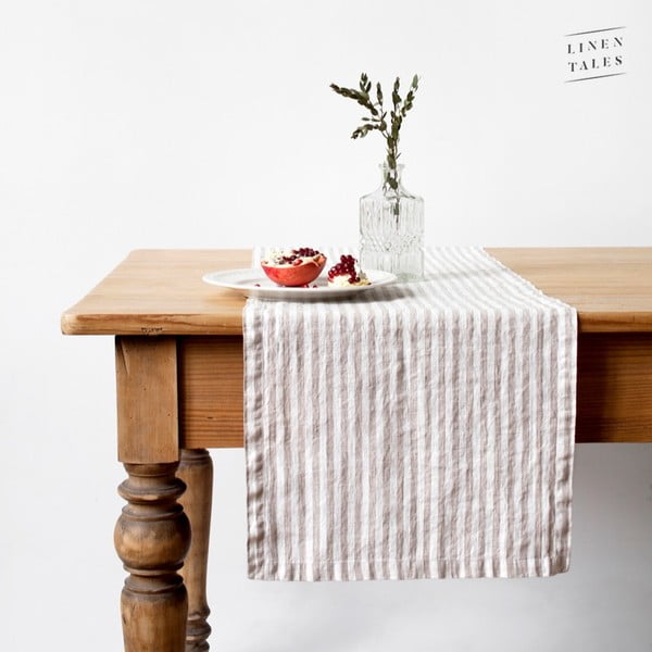 Lina galda celiņš 40x200 cm Natural White Stripes – Linen Tales
