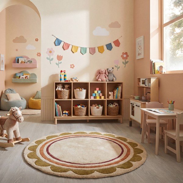 Dabīga toņa ar rokām darināts vilnas apaļš paklājs ø 120 cm Lois – Flair Rugs-image-2