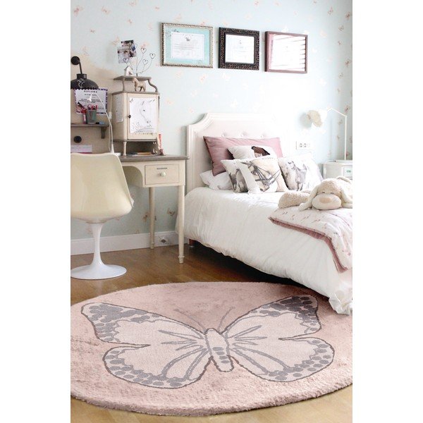 Rozā mazgājams/ar rokām darināts kokvilnas bērnu paklājs ø160 cm Mariposa – Lorena Canals-image-1