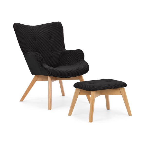 Melns velveta atpūtas krēsls ar kāju balstu Niko – Ropez