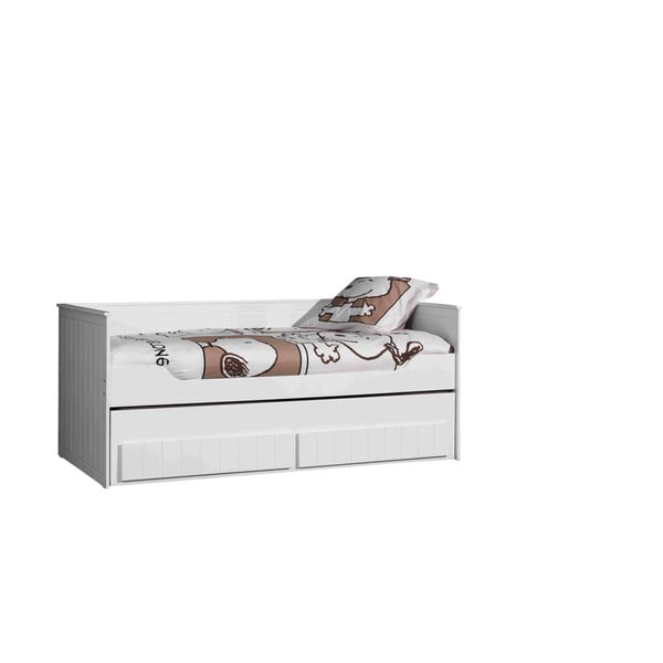 Balta priedes masīvkoka izvelkama bērnu gulta ar veļas kasti 90x200 cm Robin – Vipack