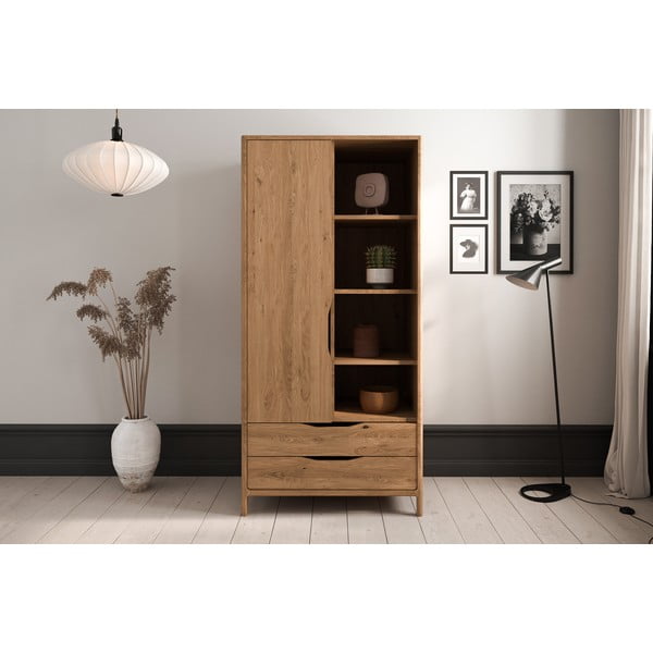 Dabīga toņa ozola masīvkoka drēbju skapis 90x188 cm Twig – The Beds-image-3