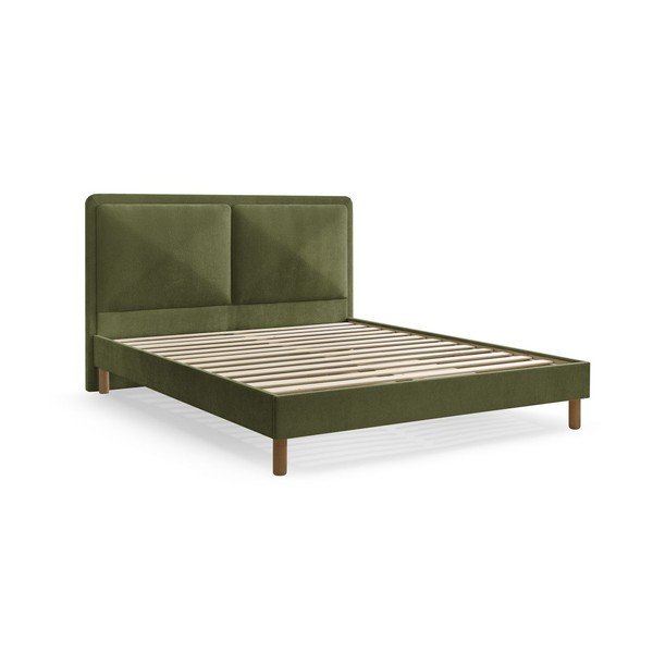 Zaļa polsterēta polsterēta divvietīga gulta ar redelēm 140x190 cm Mara – Bobochic Paris