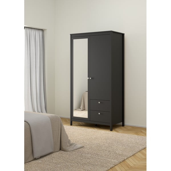 Melns drēbju skapis ar spoguli 102x199x58 cm Madrid – Tvilum-image-3