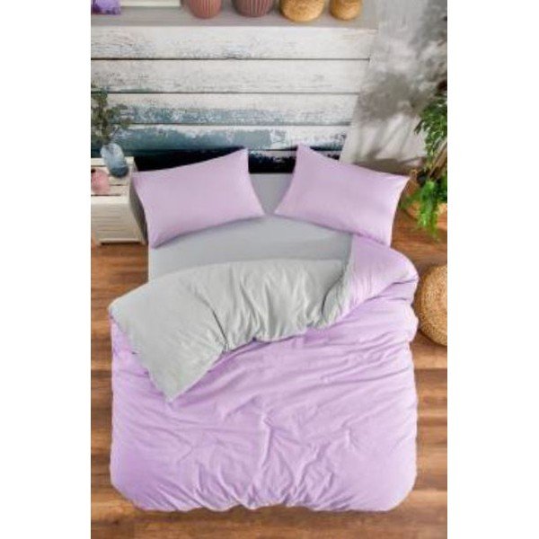 Gaiši violeta/pelēka divguļamā gultas veļa no ranforce kokvilnas ar palagu 200x220 cm – Mila Home