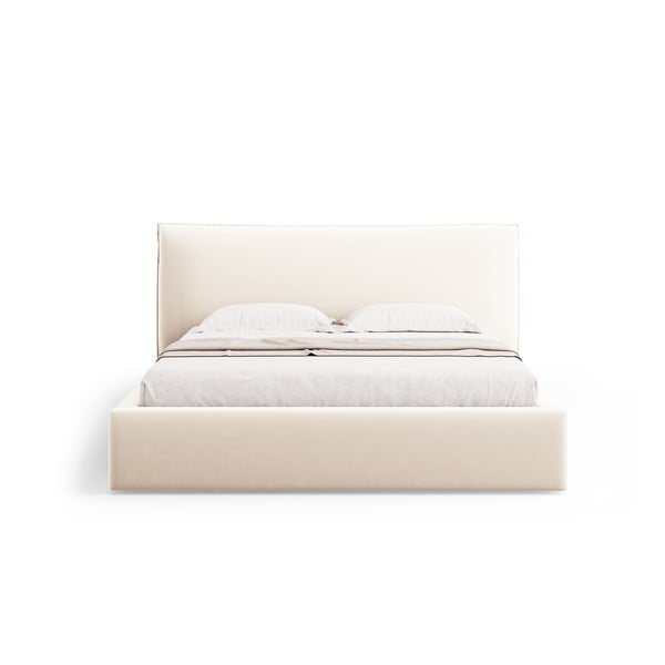 Krēmkrāsas polsterēta divvietīga gulta ar veļas kasti un redelēm 140x200 cm Elio – Milo Casa-image-2