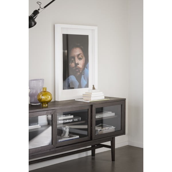 Brūna vitrīna ar ozolkoka imitāciju un bīdāmām durvīm 170x75 cm Hazelton – Rowico-image-3