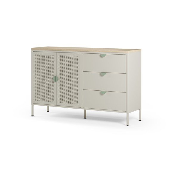 Krēmkrāsas/dabīga toņa metāla kumode 140x90x40 cm Sayla – Marckeric-image-4