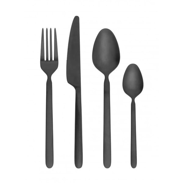 Melns nerūsējošā tērauda galda piederumi (16 gab.) Stella – Blomus