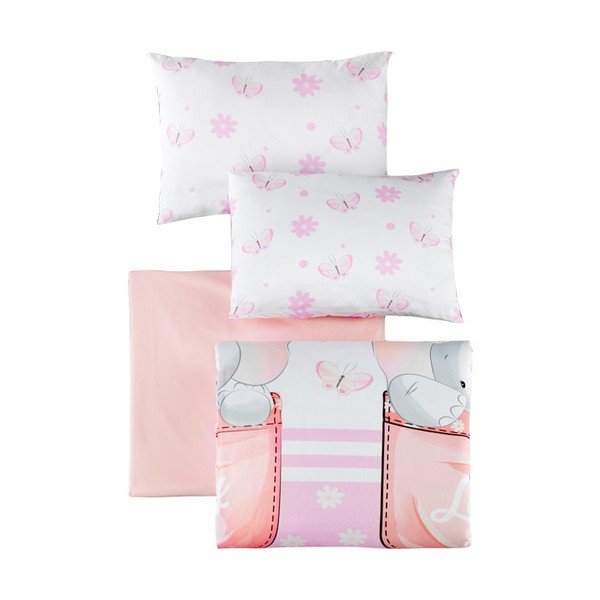 Balta/rozā bērnu gultas veļa no ranforce kokvilnas ar palagu 100x150 cm Lovely – Mijolnir-image-2