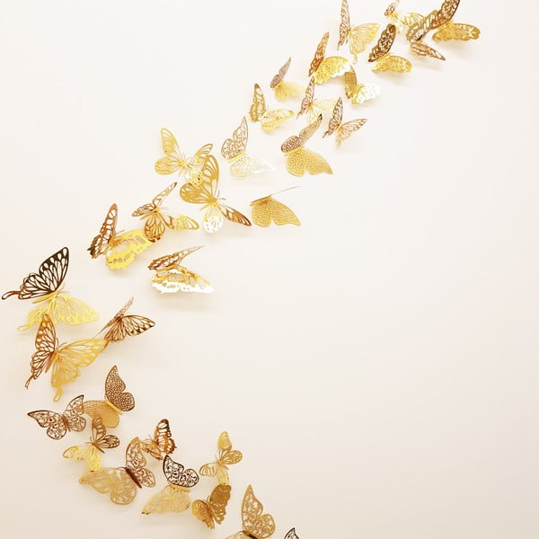 36 pašlīmējošo sienas tauriņu komplekts zelta krāsā Ambiance Butterflies Gold