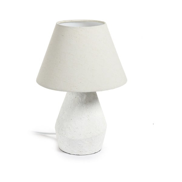 Balta galda lampa ar tekstila abažūru (augstums 43 cm) Noara – Kave Home