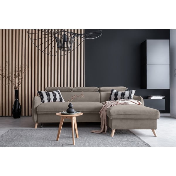 Gaiši brūns samta salokāms stūra dīvāns (ar labo stūri) Sweet Harmony – Miuform-image-1