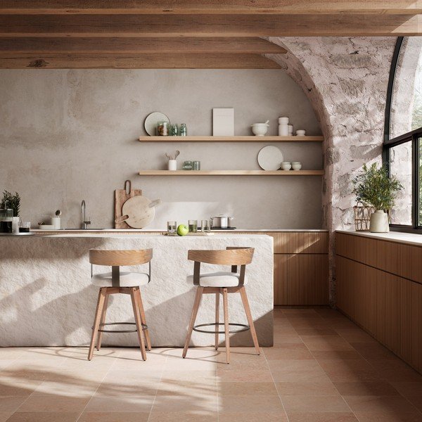 Krēmkrāsas/dabīga toņa polsterēti bāra krēsli ar roku balstiem (2 gab.) Ilia – MOME-image-1