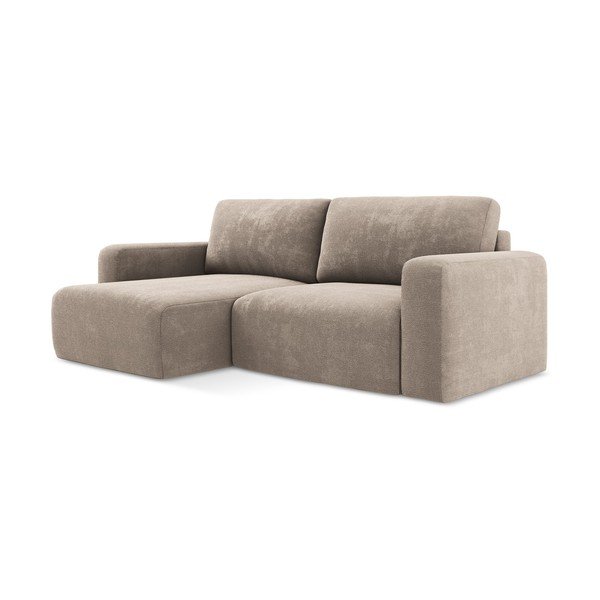 Bēšs salokāms stūra dīvāns no šenila auduma ar uzglabāšanas vietu (ar kreiso stūri/ar zvilni) Kona – Makamii-image-2