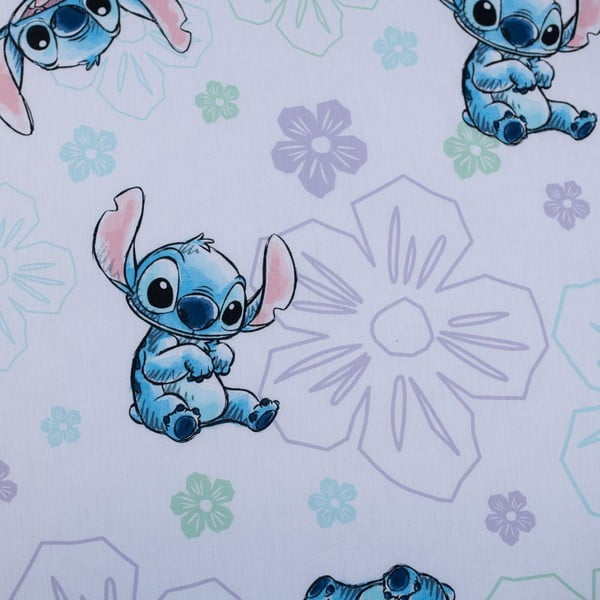 Balts vienguļamais kokvilnas bērnu palags ar gumiju 90x200 cm Lilo and Stitch "Ohana White"  – Jerry Fabrics-image-2