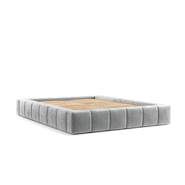 Gaiši pelēka polsterēta divvietīga gulta ar veļas kasti un redelēm 160x200 cm Aruba L – Maison de Rêve