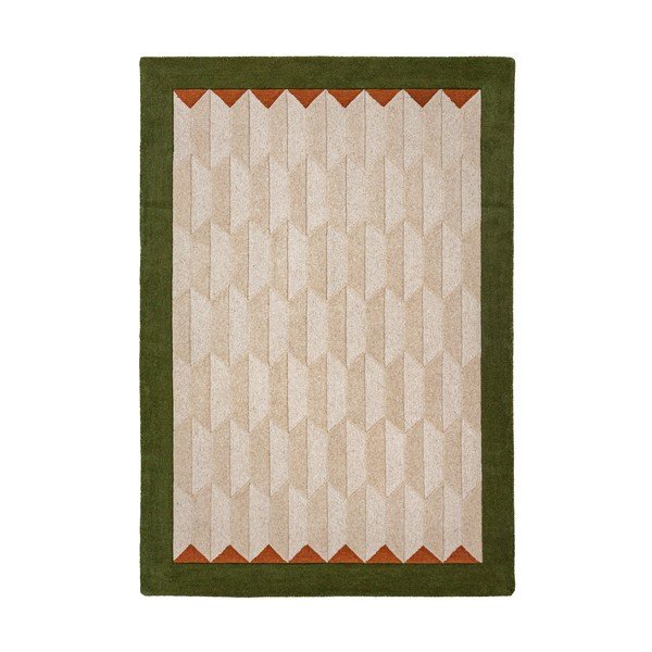 Zaļš/dabīga toņa ar rokām darināts vilnas paklājs 160x230 cm Apex Border Wool – Flair Rugs