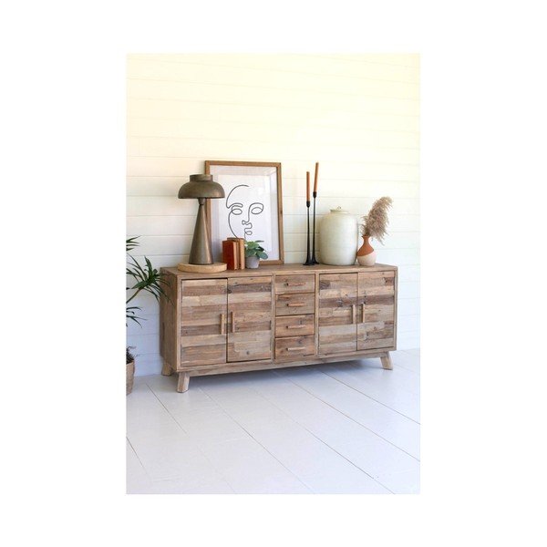 Dabīga toņa atkārtoti pārstrādātas koksnes kumode 150x70x40 cm Desna – Interia Home & Living