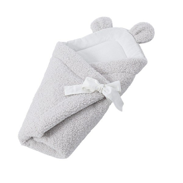 Ziloņkaula krāsas bērnu ietinamā sedziņa no Sherpa flīsa 35x65 cm – Meowbaby-image-1