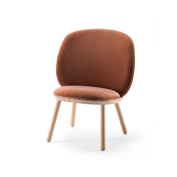 Terakotas oranžs samta krēsls ar oša koka struktūru un ādas detaļām EMKO Naïve-image-4