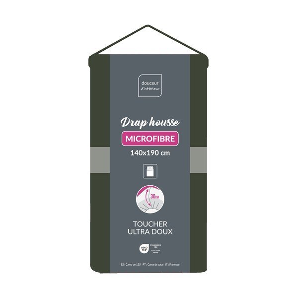 Haki mikrošķiedras palags ar gumiju 140x190 cm Oscar – douceur d'intérieur-image-1