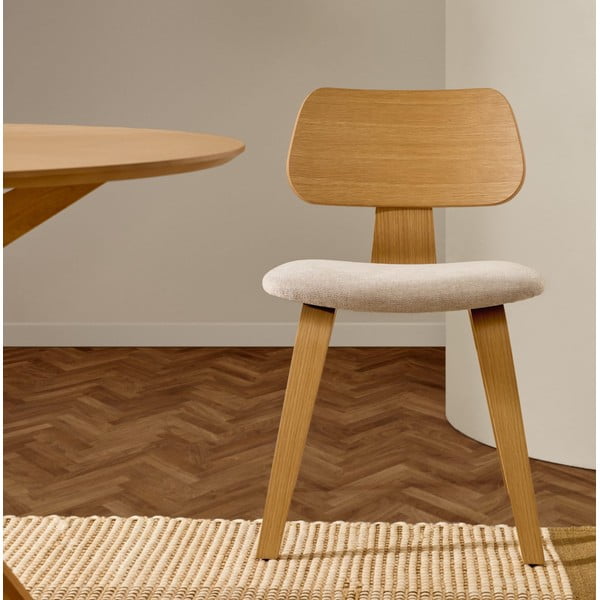 Bēšs/dabīga toņa pusdienu krēsls ar ozolkoka imitāciju Gena – Kave Home-image-1