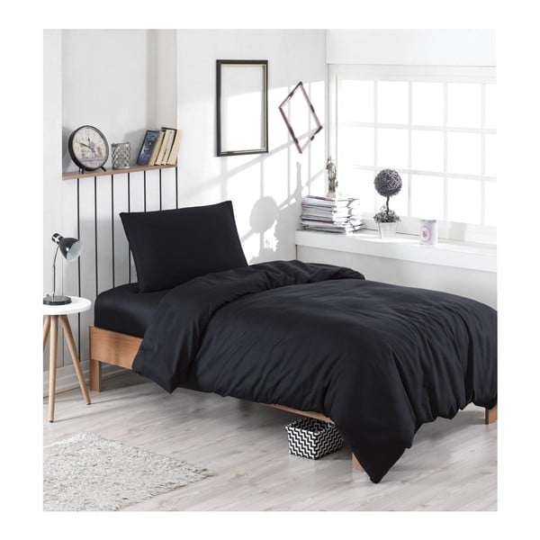 Melna vienvietīga gultasveļa ar kokvilnas maisījumu Paint, 140 x 200 cm